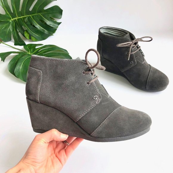 Toms Shoes - TOMS Desert Suede Wedge Booties Castlerock Gray 8
